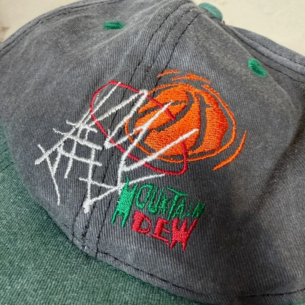 Vintage Mountain Dew Basketball Hat Mens Gray Green Snapback Made in USA Cap
